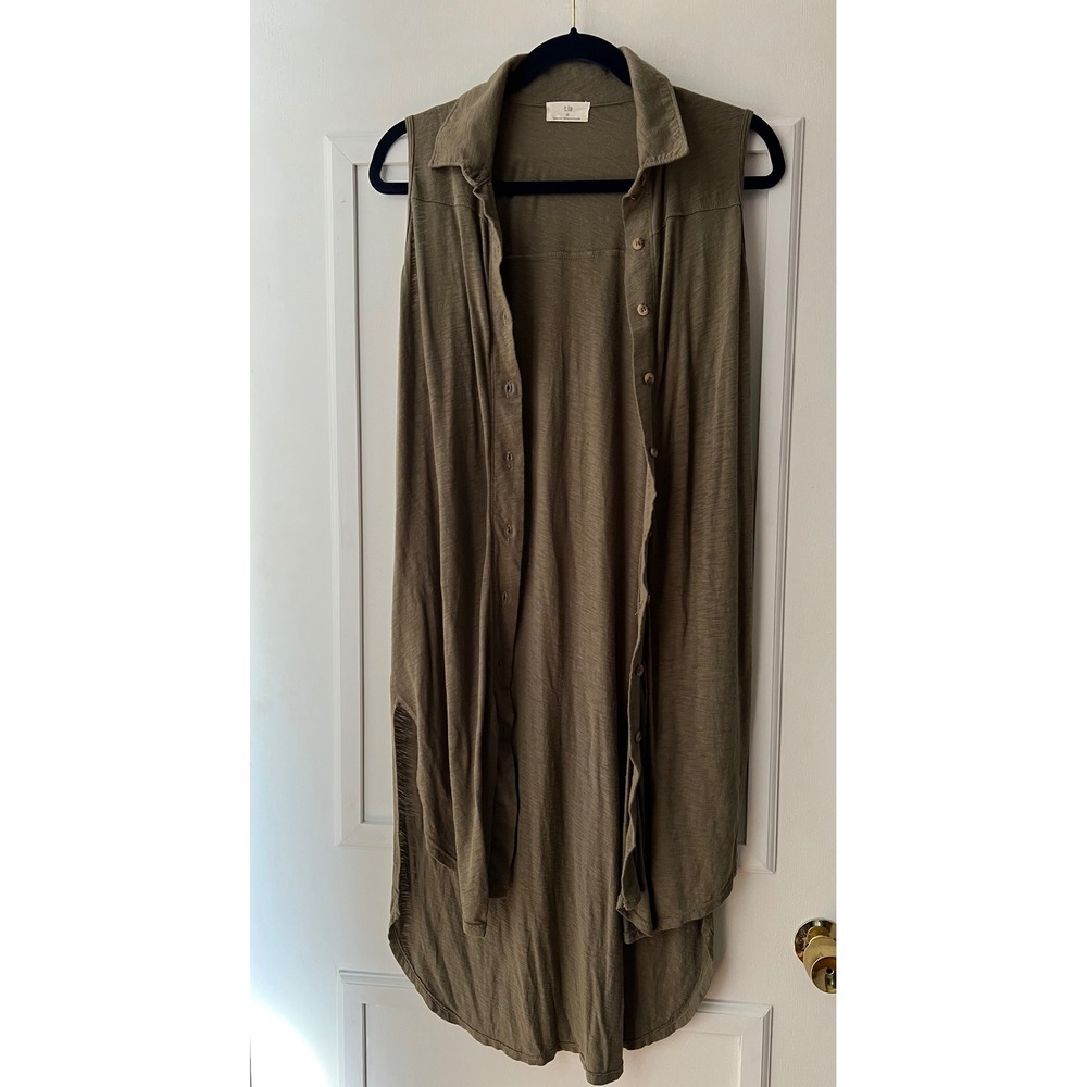 Anthropologie t.la Olive Green Sleeveless High Low Button Front Cardigan Dress S